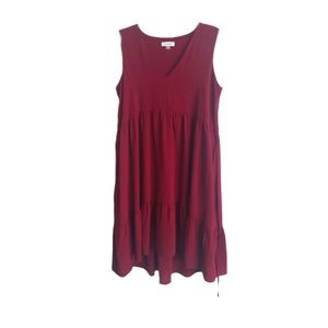 Brick red V neck dress